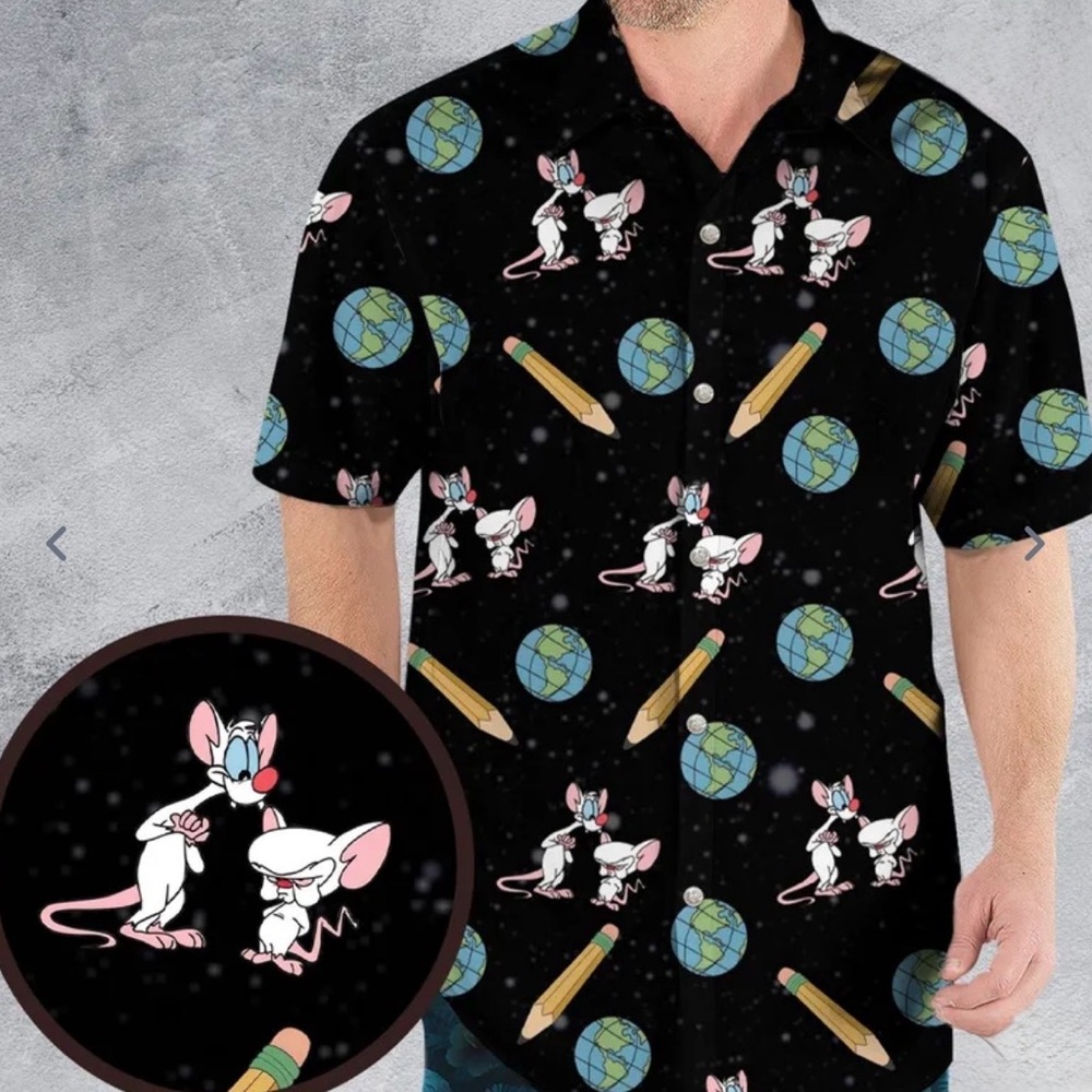 Pinky and the Brain Print Short-Sleeve Button-Up Shirt  XL